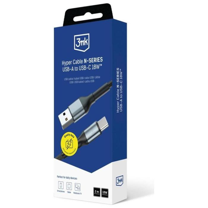 3MK - 3MK USB-A till USB-C 18W kabel 9V/2A 1m N-SERIES Hyper - Svart