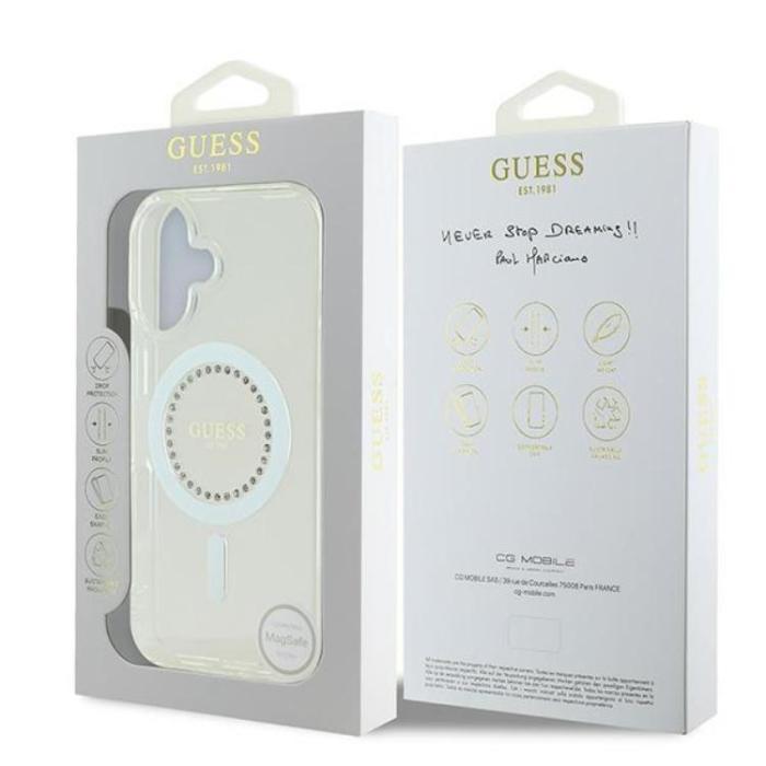 Guess - Guess iPhone 16 Plus Mobilskal MagSafe IML Rhinestones - Vit