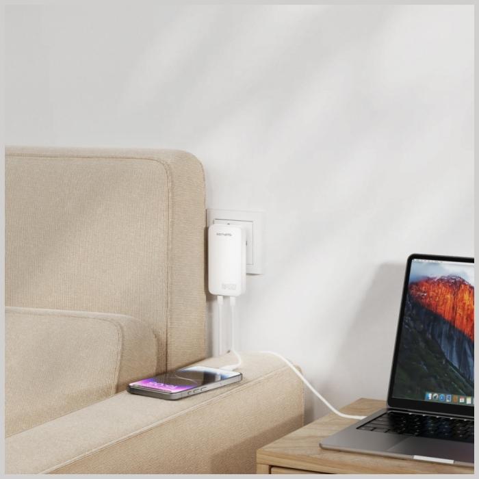 4smarts - 4smarts Väggladdare FlatPlug Slim Dual 45W GaN 2xUSB-C – Vit