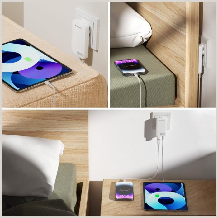 4smarts - 4smarts Väggladdare FlatPlug Slim Dual 45W GaN 2xUSB-C – Vit