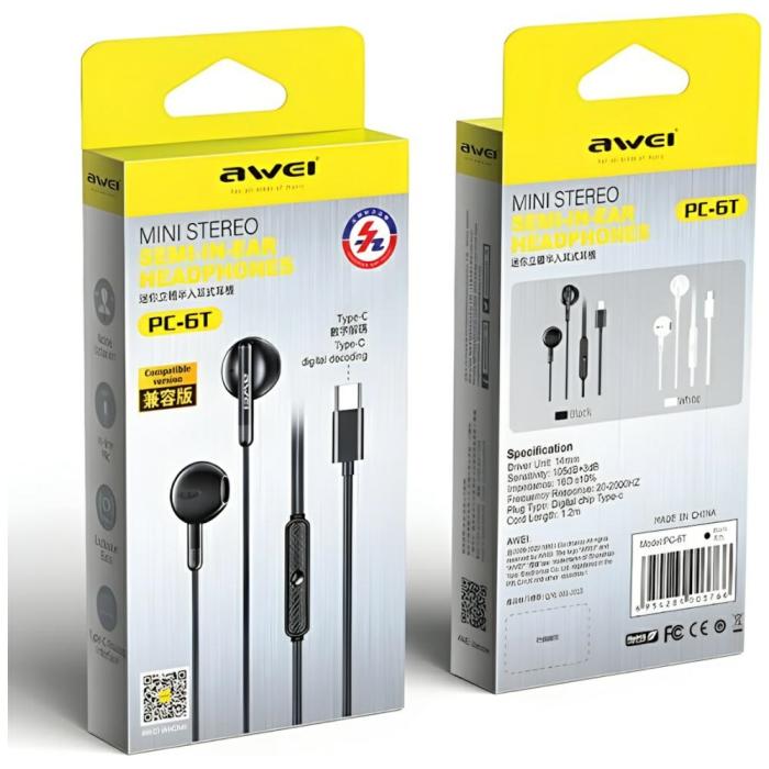 Awei - AWEI PC-6T Hörlurar stereo USB-C - Svart