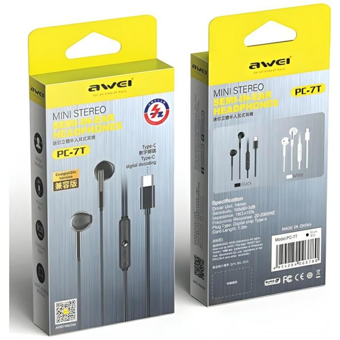 Awei - AWEI PC-7T Hörlurar stereo USB-C 1,2 m - Svart
