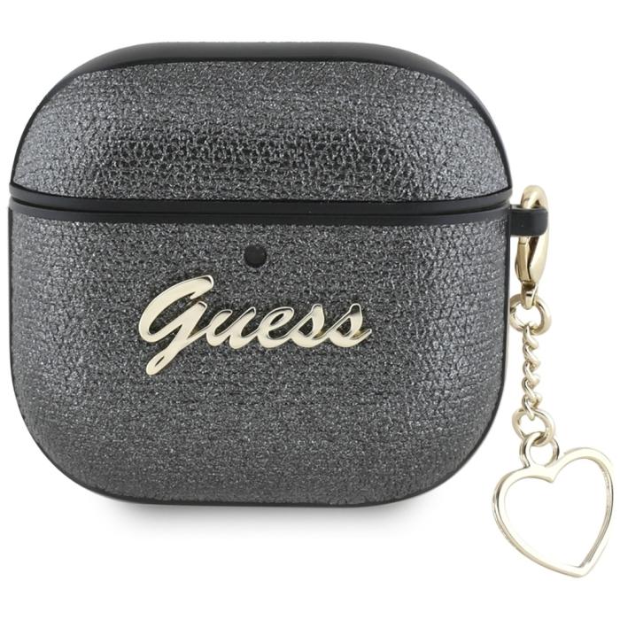 Guess - Guess AirPods 4 Skal Metallic Script Charm - Svart