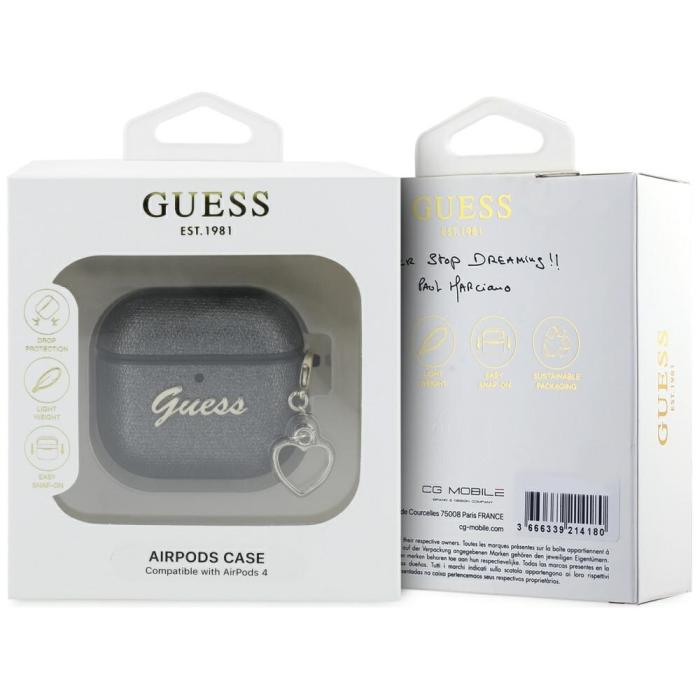 Guess - Guess AirPods 4 Skal Metallic Script Charm - Svart