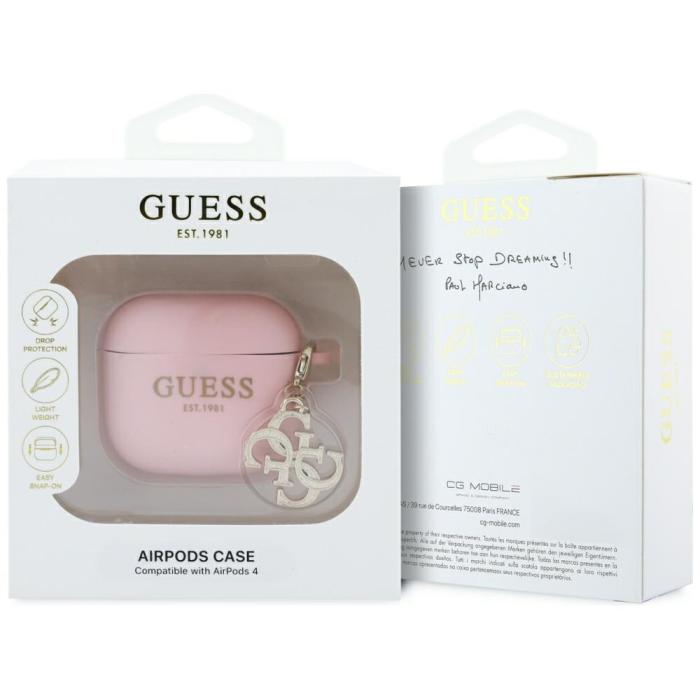 Guess - Guess AirPods 4 Skal Silikon 4G Charm - Rosa