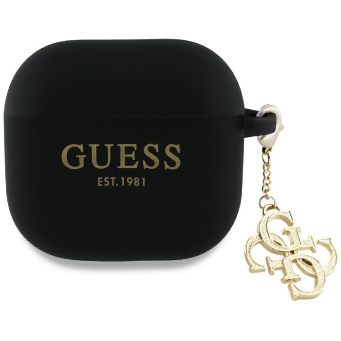 Guess - Guess AirPods 4 Skal Silikon 4G Charm - Svart