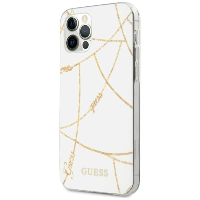 Guess - Guess iPhone 12 Pro Mobilskal MagSafe Gold Chain Collection - Vit