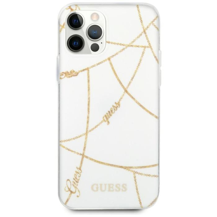 Guess - Guess iPhone 12 Pro Mobilskal MagSafe Gold Chain Collection - Vit