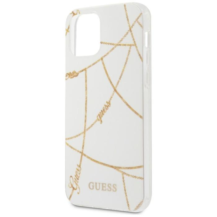 Guess - Guess iPhone 12 Pro Mobilskal MagSafe Gold Chain Collection - Vit