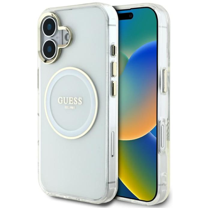 Guess - Guess iPhone 16 Mobilskal MagSafe IML Metal Colored Circle - Vit