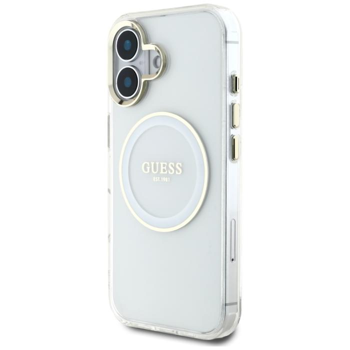 Guess - Guess iPhone 16 Mobilskal MagSafe IML Metal Colored Circle - Vit