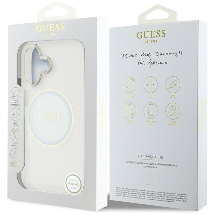 Guess - Guess iPhone 16 Mobilskal MagSafe IML Metal Colored Circle - Vit