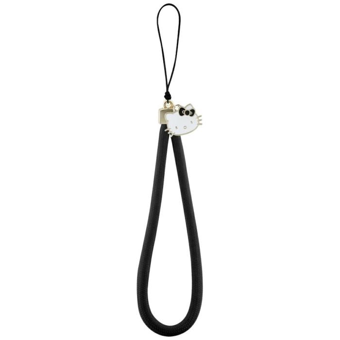 Hello Kitty - Hello Kitty Mobilrem Nylon Cord Kitty Head Charm – Svart