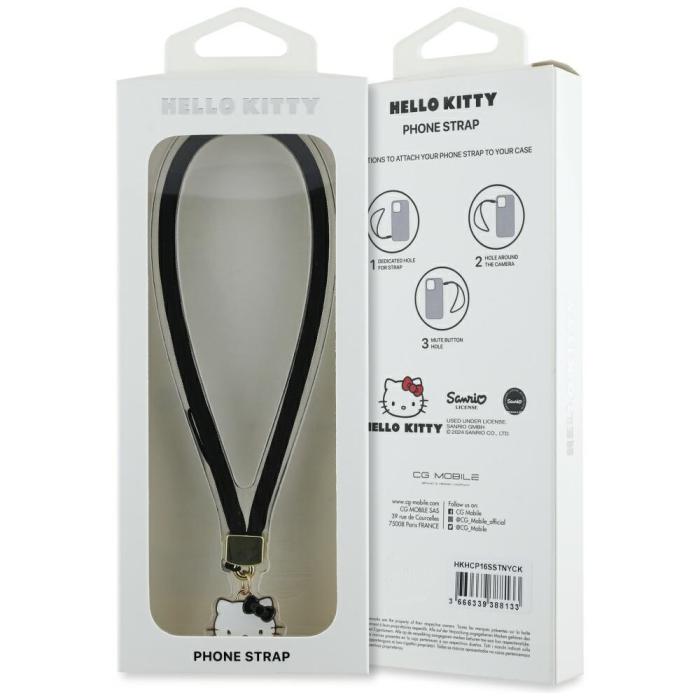 Hello Kitty - Hello Kitty Mobilrem Nylon Cord Kitty Head Charm – Svart