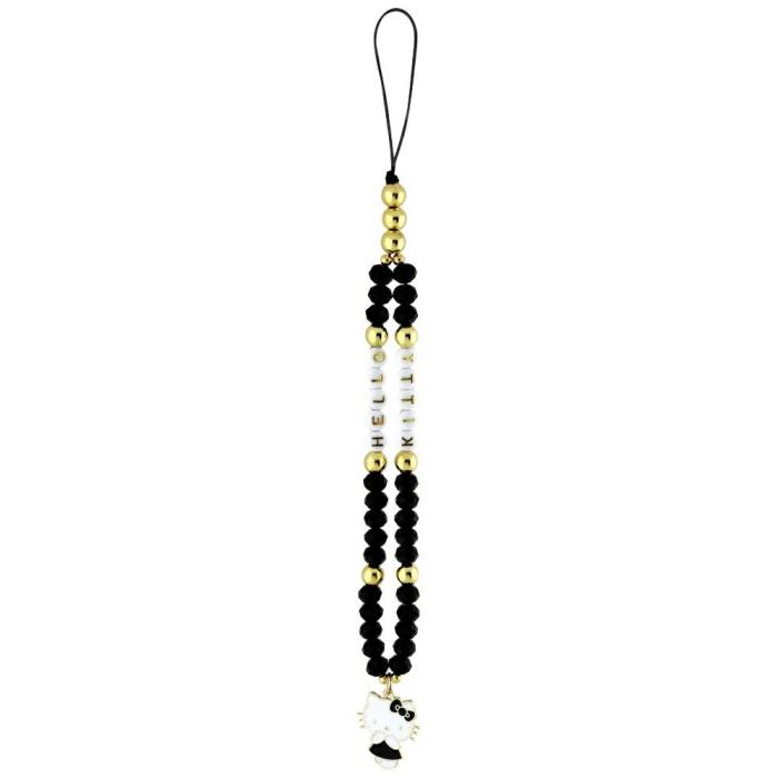 Hello Kitty - Hello Kitty Mobilrem Pearls & Beads Kitty Charm – Svart