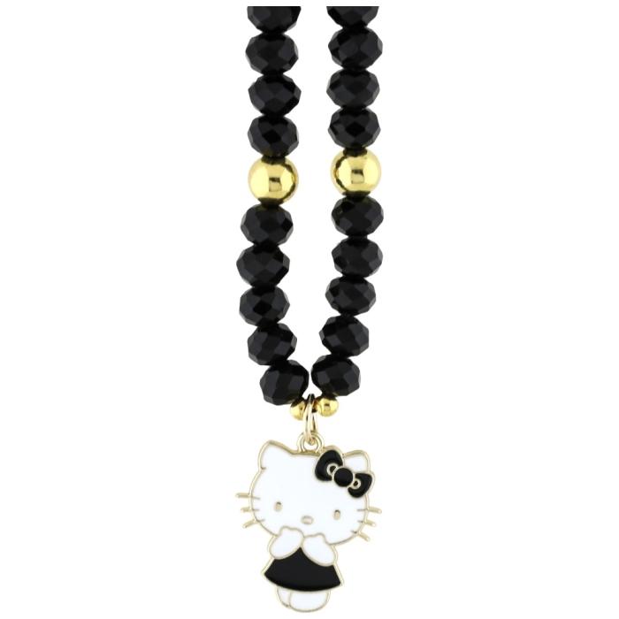Hello Kitty - Hello Kitty Mobilrem Pearls & Beads Kitty Charm – Svart