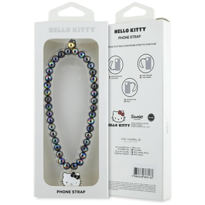Hello Kitty - Hello Kitty Mobilrem Pearls Kitty Head Charm – Svart