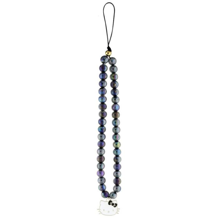 Hello Kitty - Hello Kitty Mobilrem Pearls Kitty Head Charm – Svart