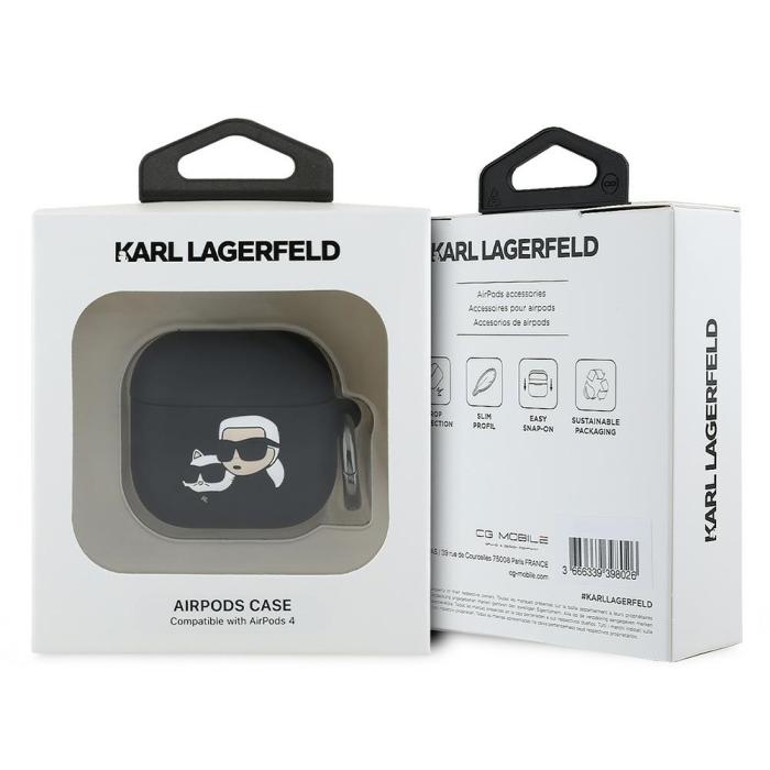 KARL LAGERFELD - Karl Lagerfeld AirPods 4 Silikonskal Karl & Choupette Head 3D - Svart