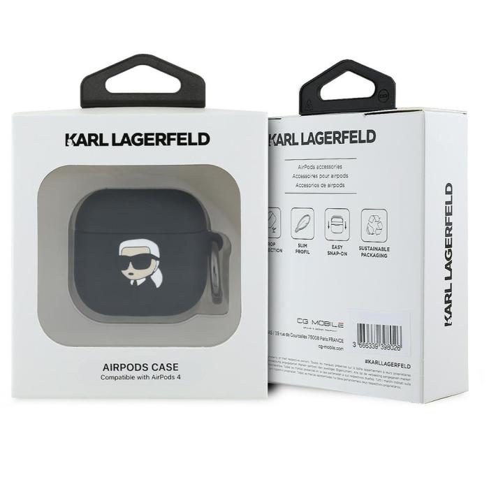 KARL LAGERFELD - Karl Lagerfeld AirPods 4 Silikonskal Karl Head 3D - Svart