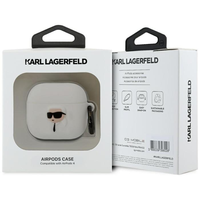 KARL LAGERFELD - Karl Lagerfeld AirPods 4 Skal 3D Silicone NFT - Vit