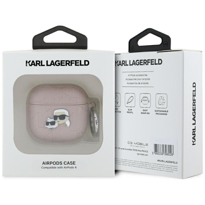 KARL LAGERFELD - Karl Lagerfeld AirPods 4 Skal Monogram Karl & Choupette Head - Rosa