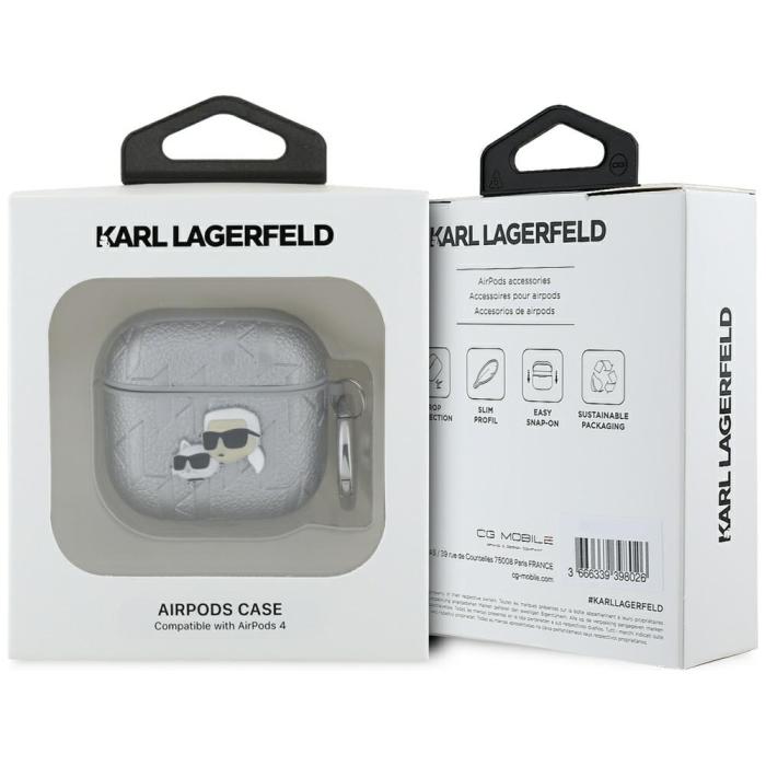 KARL LAGERFELD - Karl Lagerfeld AirPods 4 Skal Monogram Karl & Choupette Head - Silver
