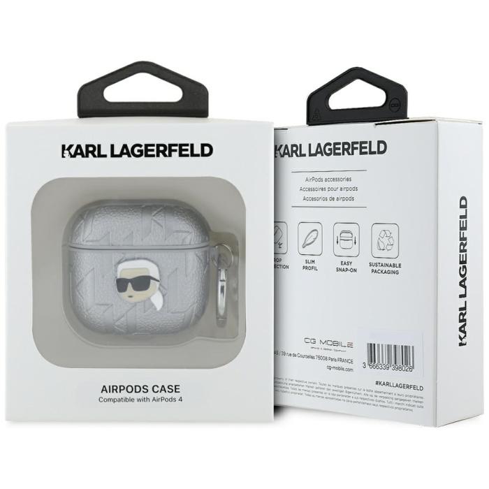 KARL LAGERFELD - Karl Lagerfeld AirPods 4 Skal Monogram Karl Head - Silver