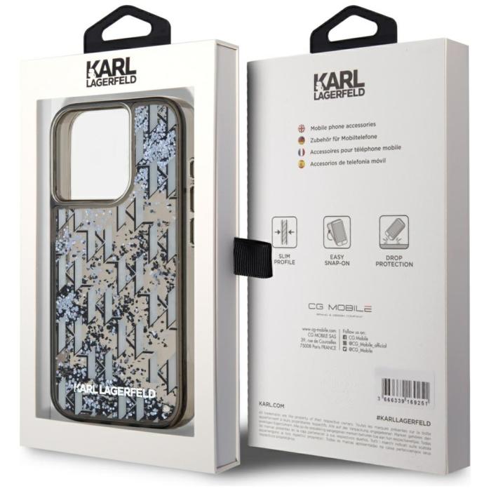 KARL LAGERFELD - Karl Lagerfeld iPhone15 Pro Mobilskal MagSafe Liquid Glitter - Svart