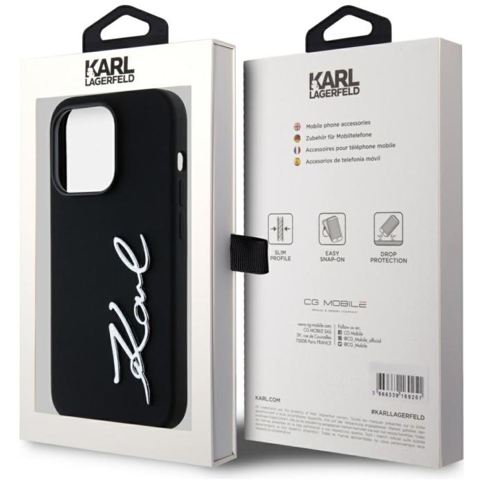 KARL LAGERFELD - Karl Lagerfeld iPhone 14 Pro Skal MagSafe Metal Script Svart