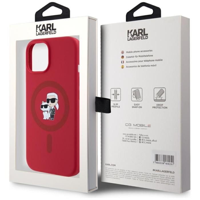 KARL LAGERFELD - Karl Lagerfeld iPhone 15 Mobilskal MagSafe Karl & Choupette Röd