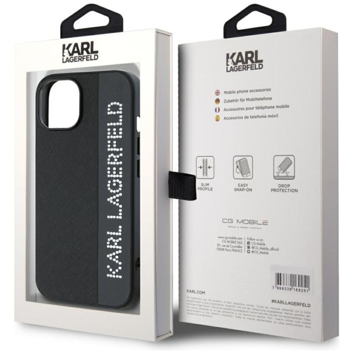 KARL LAGERFELD - Karl Lagerfeld iPhone 15 Mobilskal MagSafe Saffiano Rhinestones - Svart