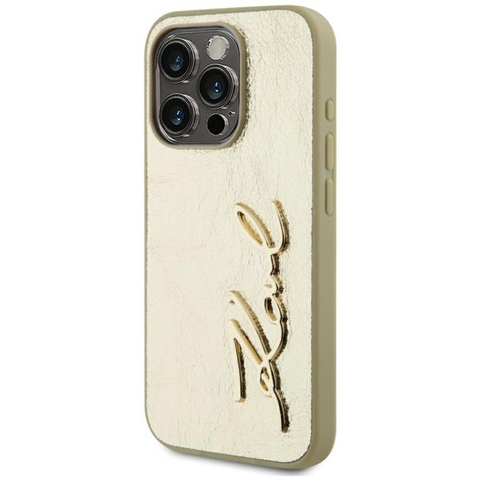 KARL LAGERFELD - Karl Lagerfeld iPhone 15 Pro Mobilskal MagSafe Wrinkled Signature Guld