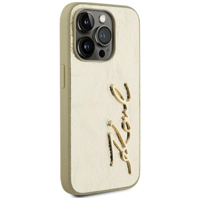 KARL LAGERFELD - Karl Lagerfeld iPhone 15 Pro Mobilskal MagSafe Wrinkled Signature Guld