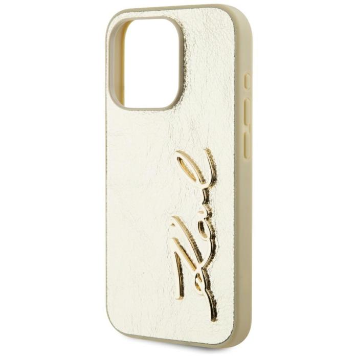 KARL LAGERFELD - Karl Lagerfeld iPhone 15 Pro Mobilskal MagSafe Wrinkled Signature Guld