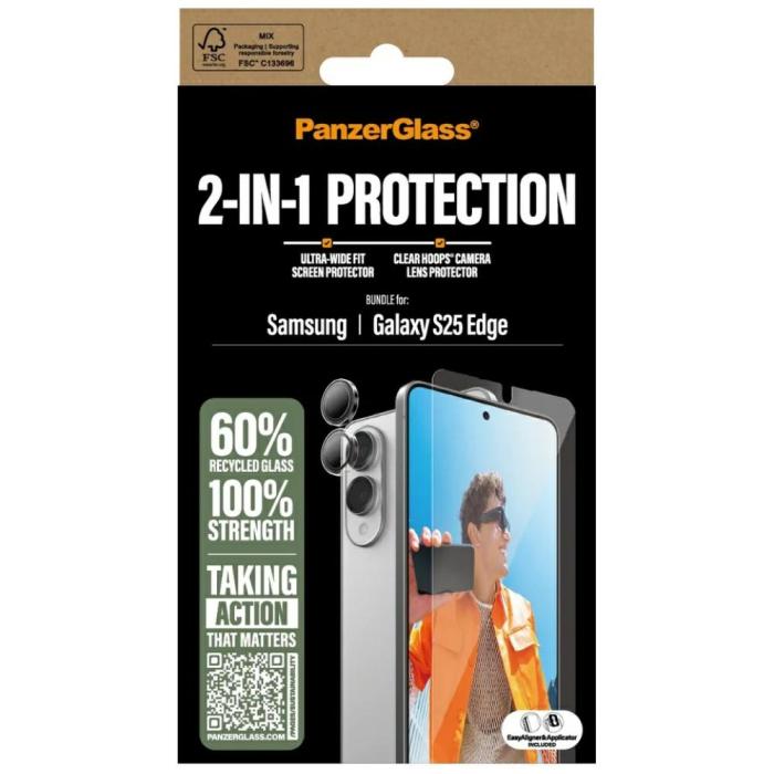 PanzerGlass - PanzerGlass Galaxy S25 Edge Härdat Glas Skärmskydd med Kameralinsskydd