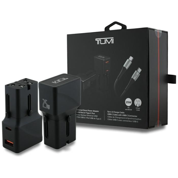 Tumi - TUMI Reseladdare Adapter 25W USB-C/USB-A + USB-C/USB-C Kabel – Svart