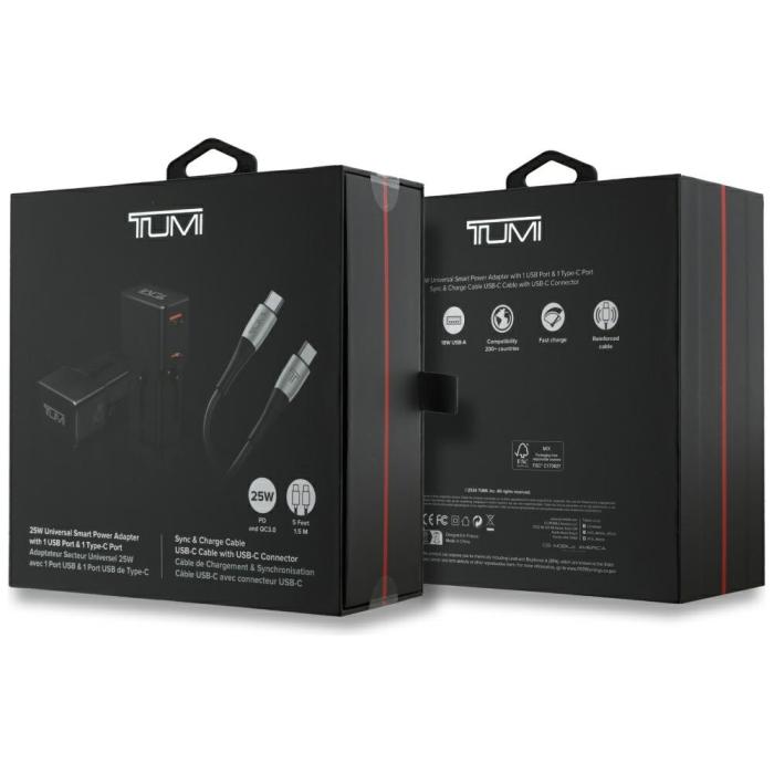 Tumi - TUMI Reseladdare Adapter 25W USB-C/USB-A + USB-C/USB-C Kabel – Svart