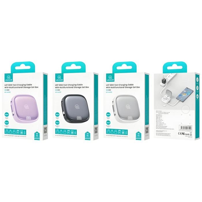 USAMS - USAMS Kabel 3-i-1 Box MicroUSB/USB-C/Lightning 60W SJ650USB01 - Stål