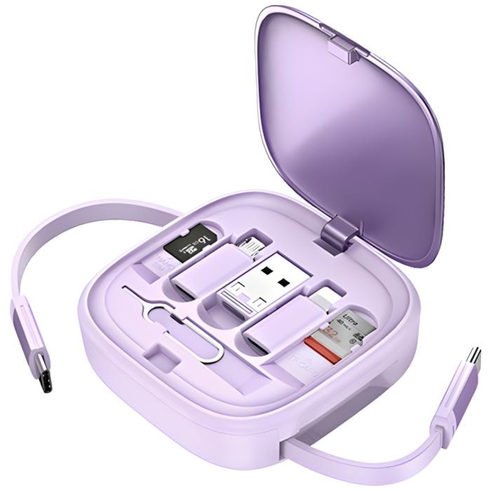 USAMS - USAMS Kabel 3-i-1 Box MicroUSB/USB-C/Lightning 60W SJ650USB03 - Lila