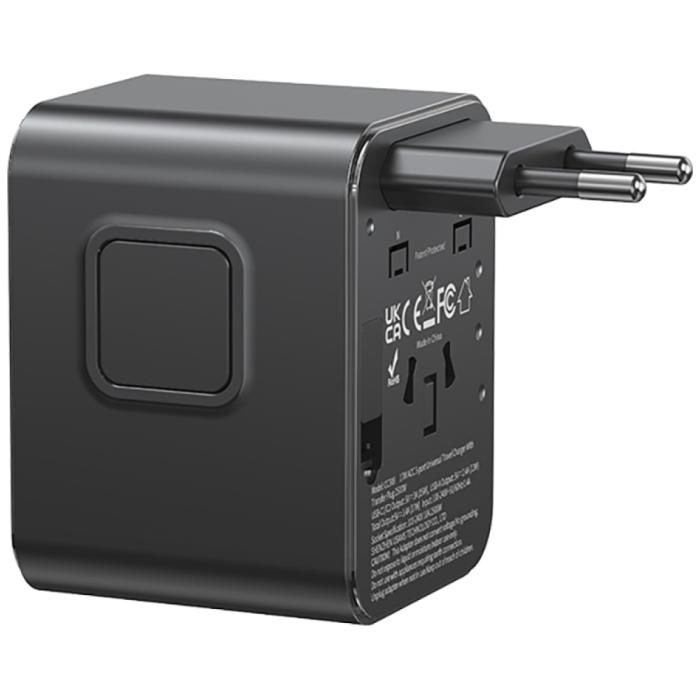 USAMS - USAMS Reseladdare Adapter CC308 2xUSB-C 17W 4-i-1 US/AU/EU/UK – Svart