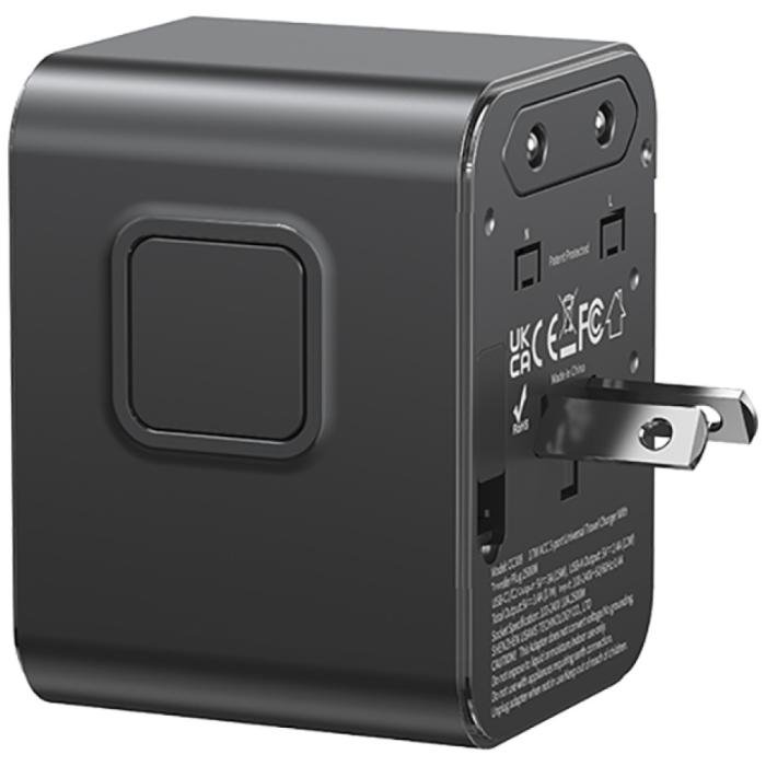 USAMS - USAMS Reseladdare Adapter CC308 2xUSB-C 17W 4-i-1 US/AU/EU/UK – Svart