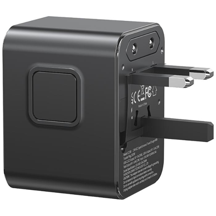 USAMS - USAMS Reseladdare Adapter CC308 2xUSB-C 17W 4-i-1 US/AU/EU/UK – Svart