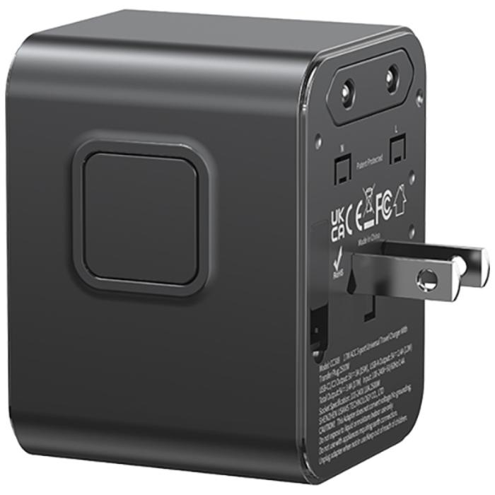 USAMS - USAMS Reseladdare Adapter CC308 2xUSB-C 17W 4-i-1 US/AU/EU/UK – Svart
