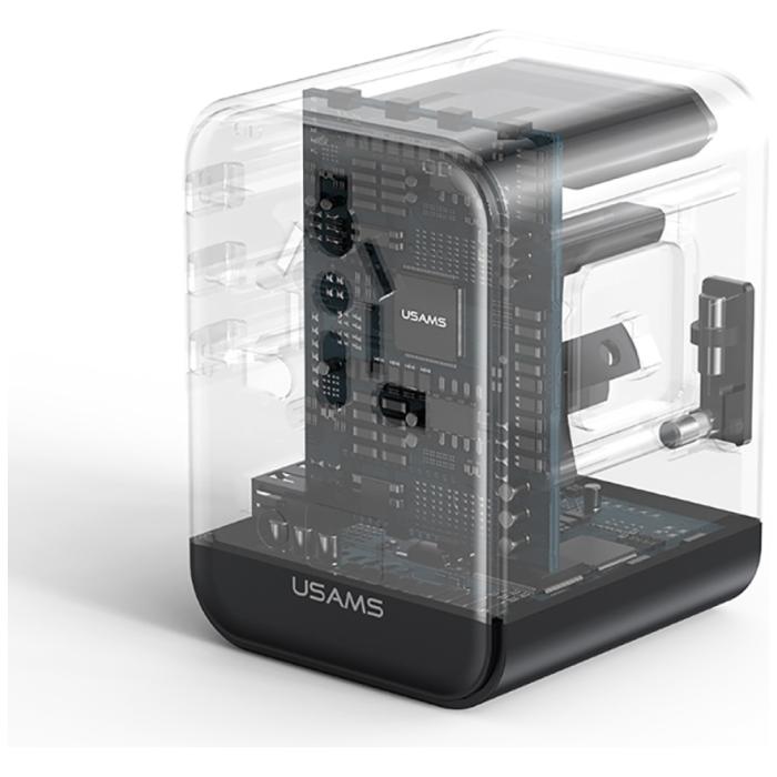 USAMS - USAMS Reseladdare Adapter CC308 2xUSB-C 17W 4-i-1 US/AU/EU/UK – Svart