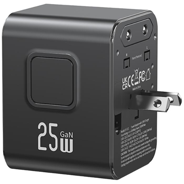 USAMS - USAMS Reseladdare Adapter CC309 2xUSB-C 25W 4-i-1 US/AU/EU/UK – Svart