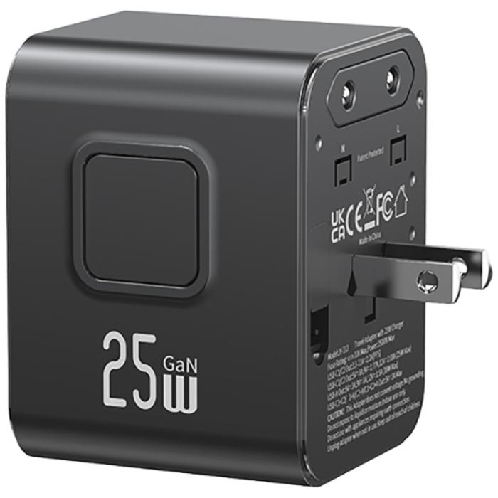 USAMS - USAMS Reseladdare Adapter CC309 2xUSB-C 25W 4-i-1 US/AU/EU/UK – Svart