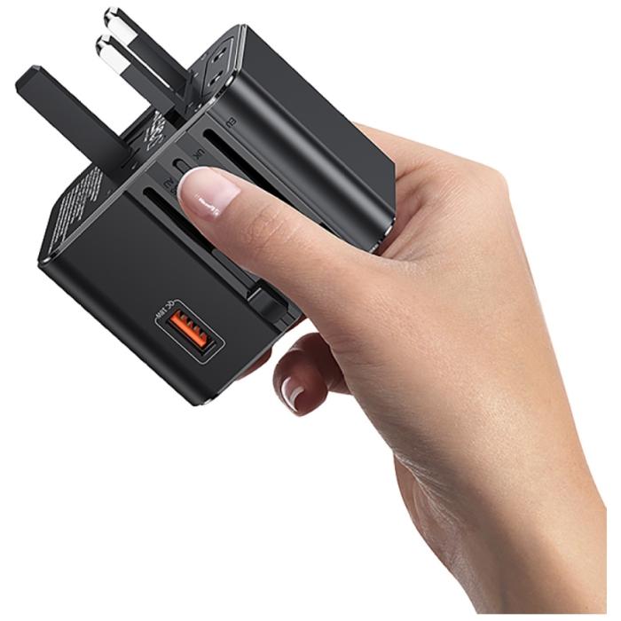 USAMS - USAMS Reseladdare Adapter CC309 2xUSB-C 25W 4-i-1 US/AU/EU/UK – Svart
