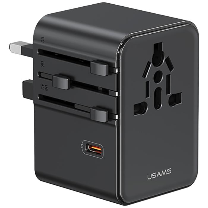 USAMS - USAMS Reseladdare Adapter CC310 3xUSB-C 70W 4-i-1 US/AU/EU/UK – Svart
