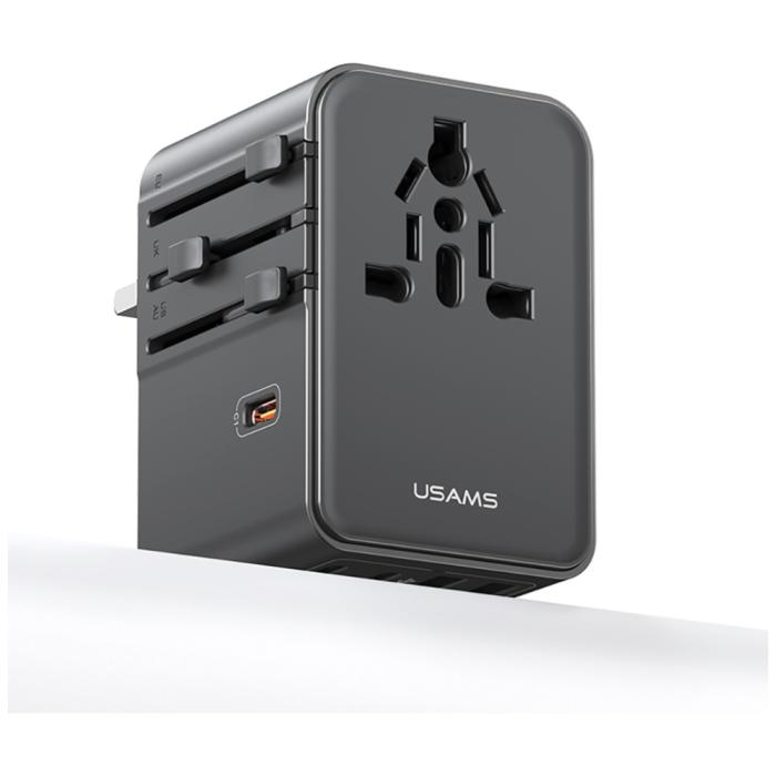 USAMS - USAMS Reseladdare Adapter CC310 3xUSB-C 70W 4-i-1 US/AU/EU/UK – Svart